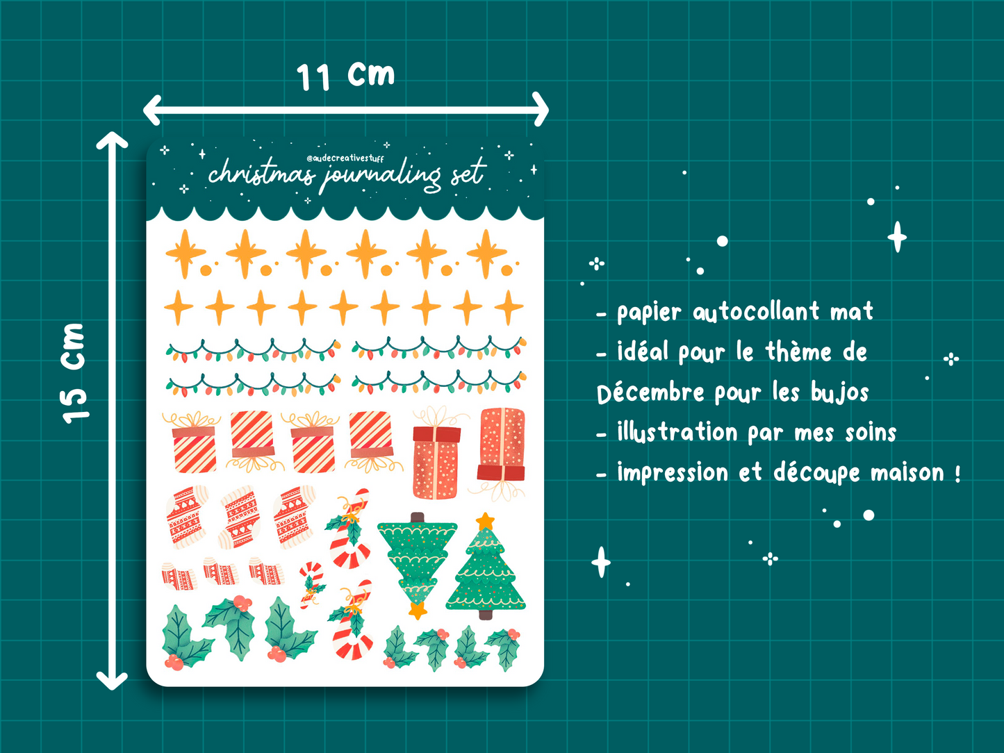 2 Planches Stickers Mignons pour Bullet Journal Thème Noël, Kit de Journaling