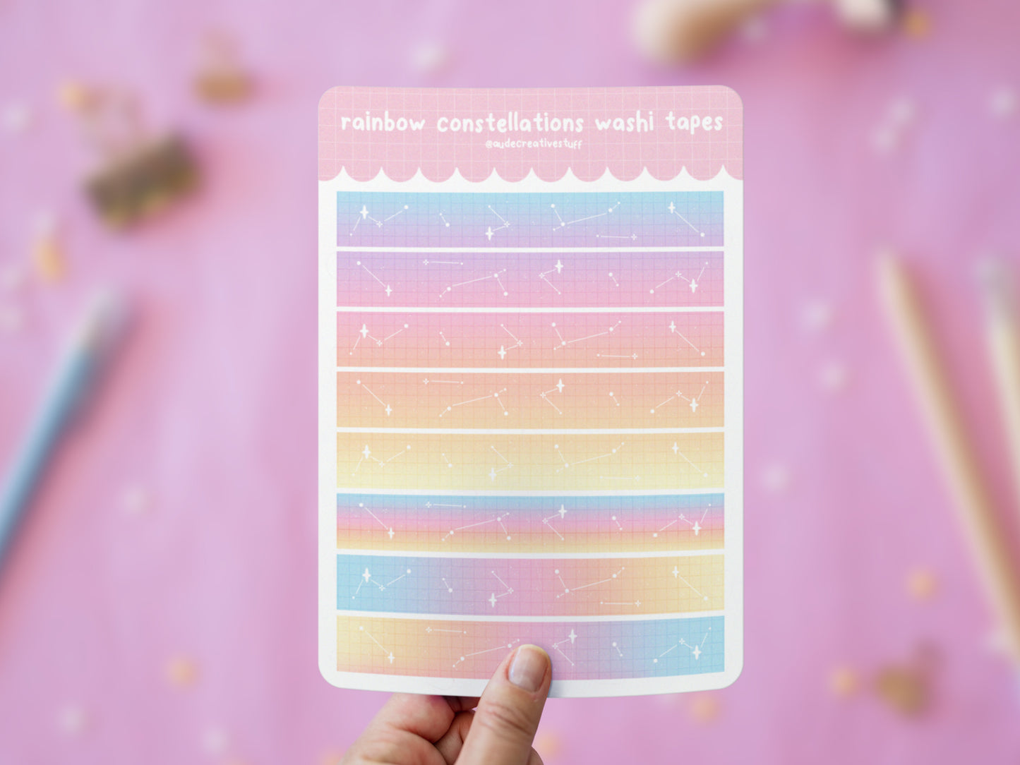 Stickers Journaling Thème Arc en Ciel Etoilé, Style Washi Tape
