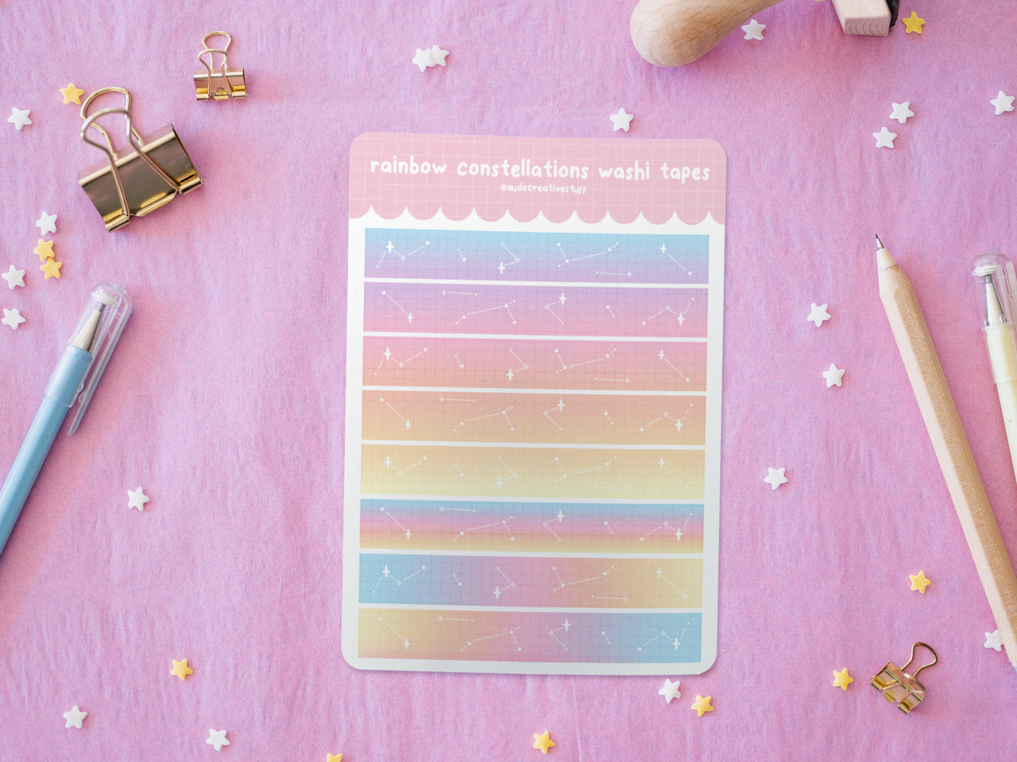 Stickers Journaling Thème Arc en Ciel Etoilé, Style Washi Tape