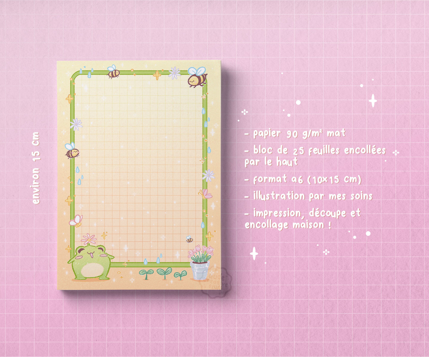Bloc-Notes Mignon Thème Printemps "Froggy Frog" de 25 feuilles au format A6