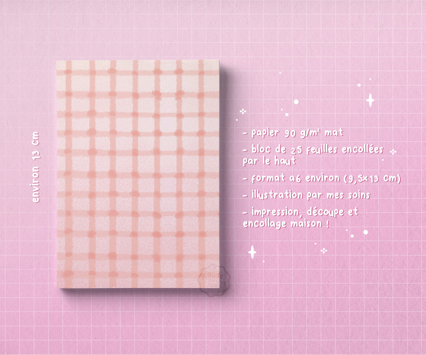 Bloc-Notes Mignon Motif Vichy de 25 feuilles au format A6