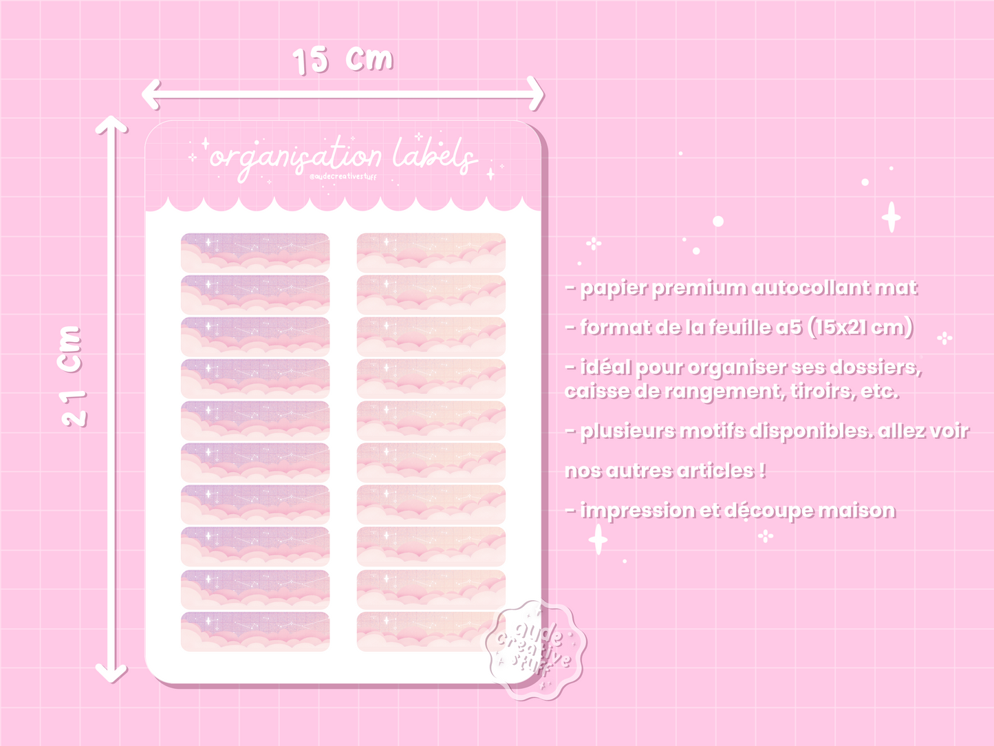 Étiquettes Autocollantes Mignonnes Thème "Dreamy Clouds" pour Classeurs et Dossiers