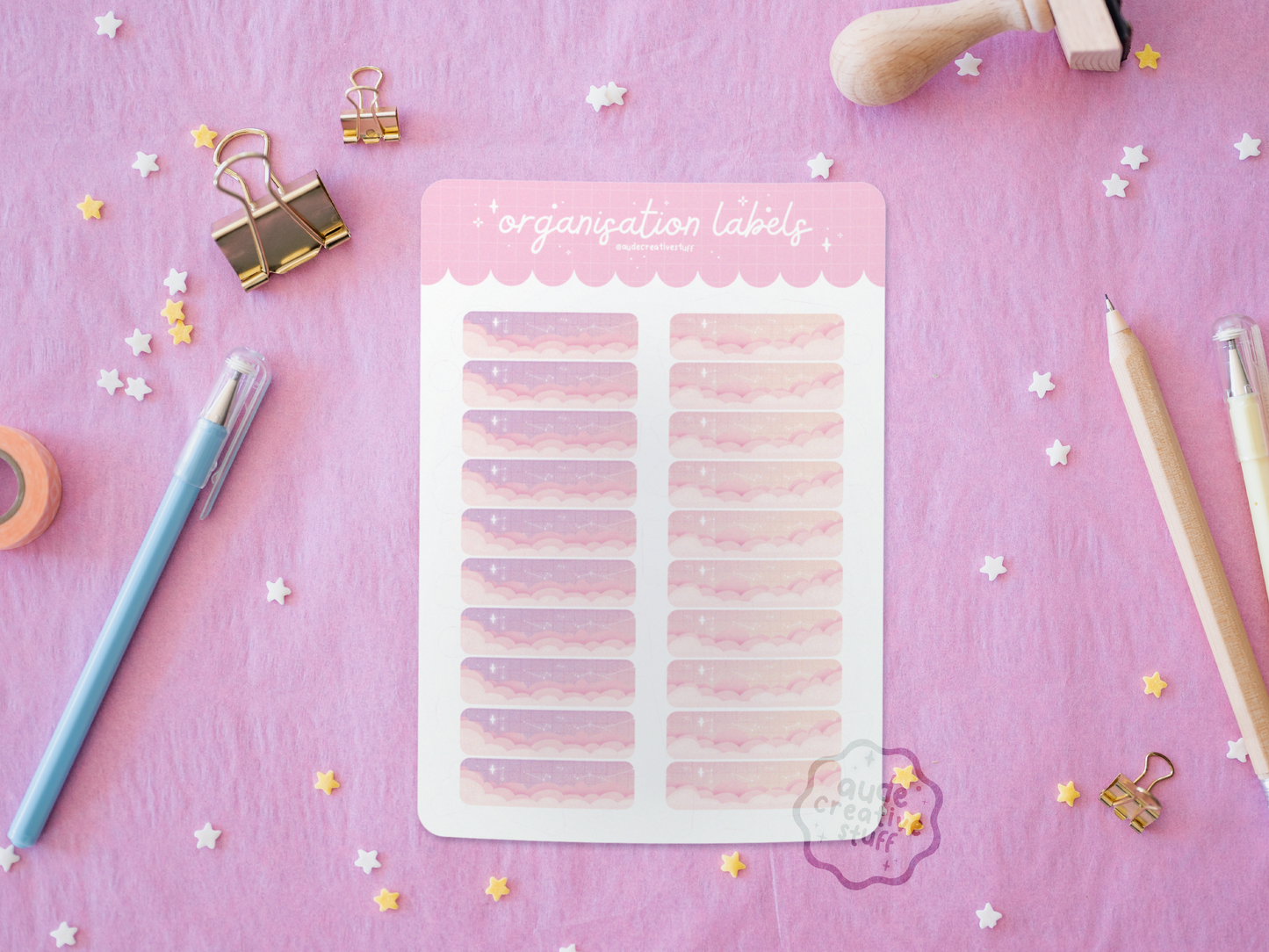 Étiquettes Autocollantes Mignonnes Thème "Dreamy Clouds" pour Classeurs et Dossiers