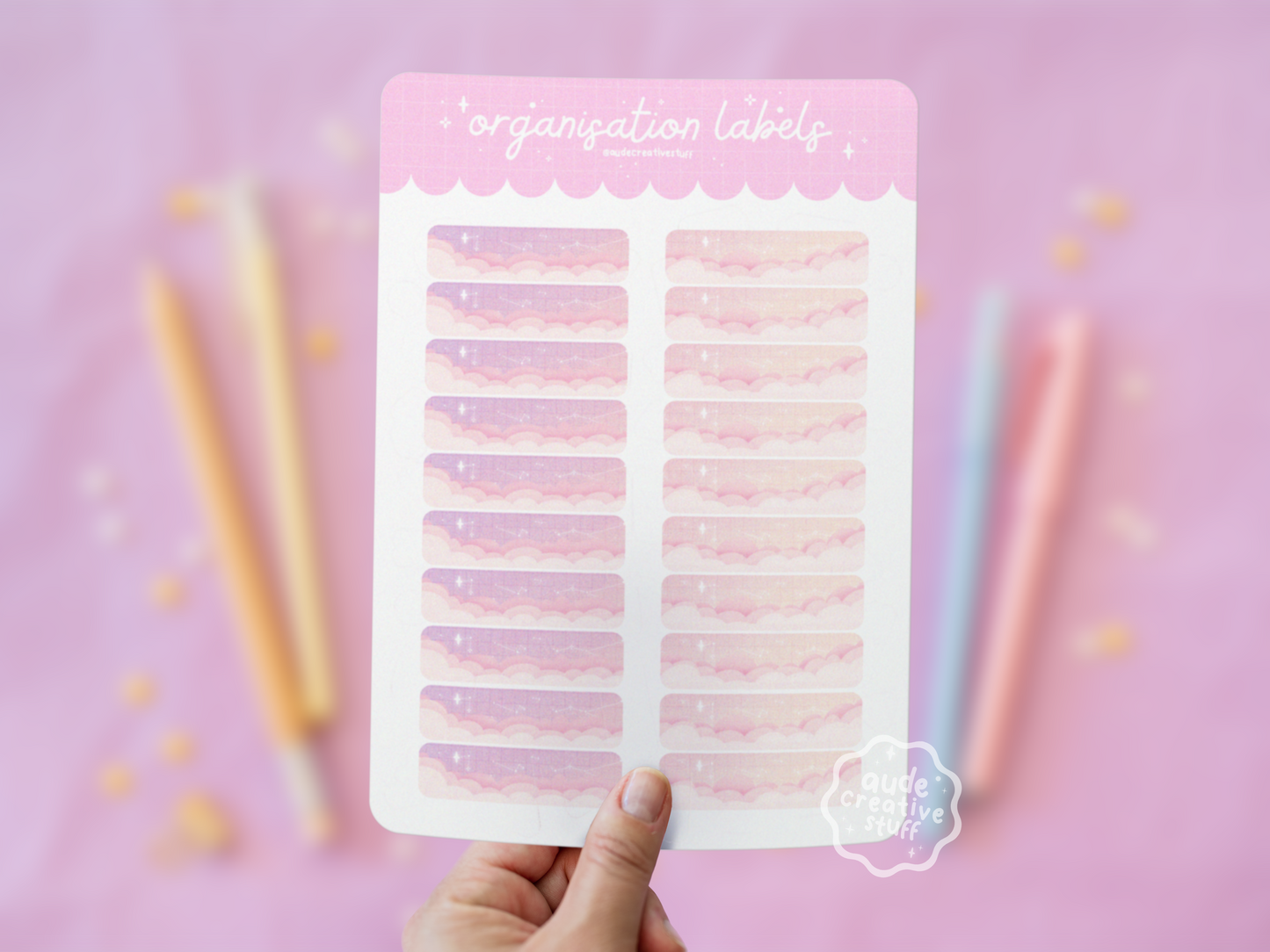 Étiquettes Autocollantes Mignonnes Thème "Dreamy Clouds" pour Classeurs et Dossiers