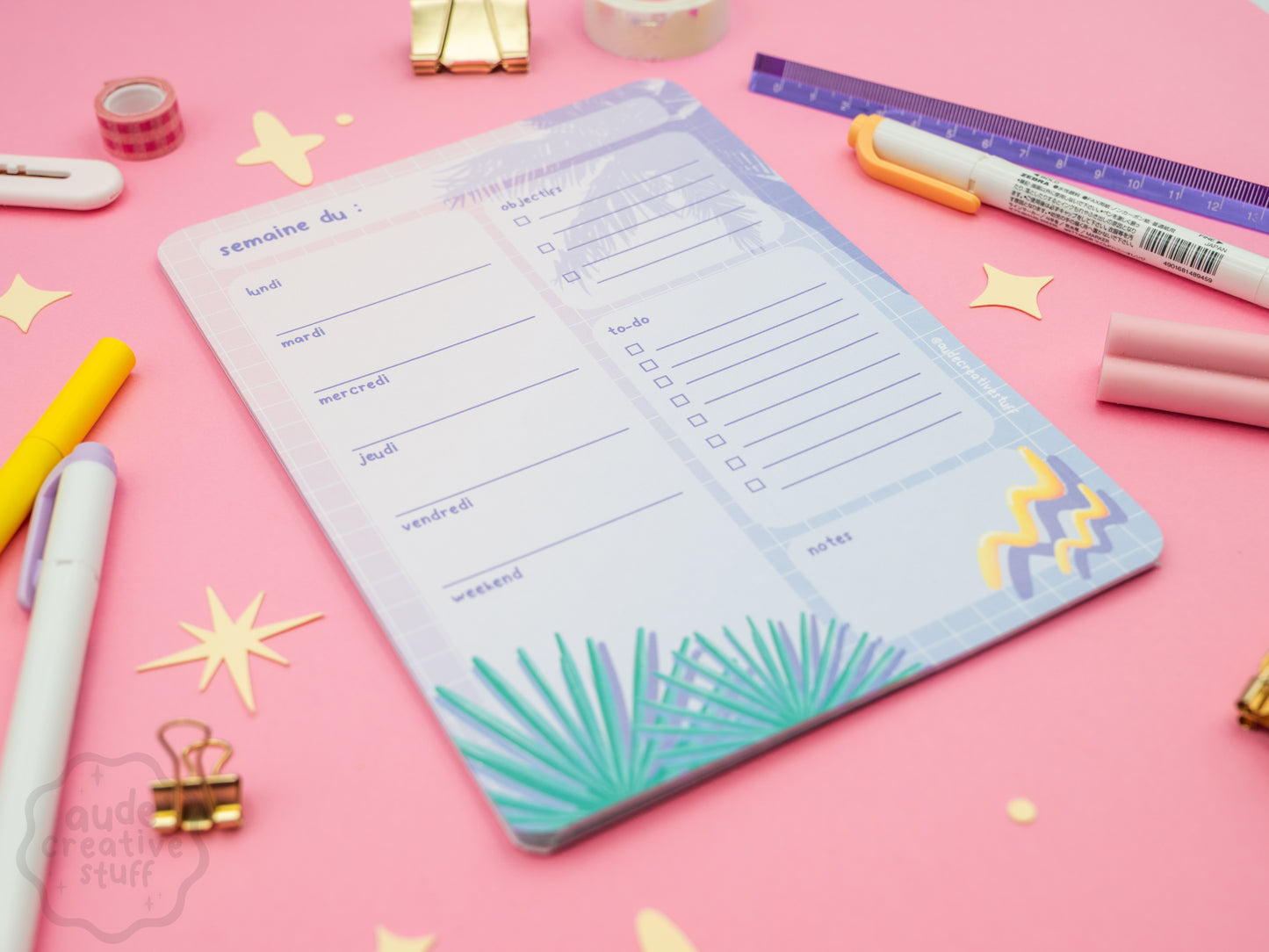 Planner Hebdomadaire 90s Pool Side, Format 21x15 cm, 25 feuilles