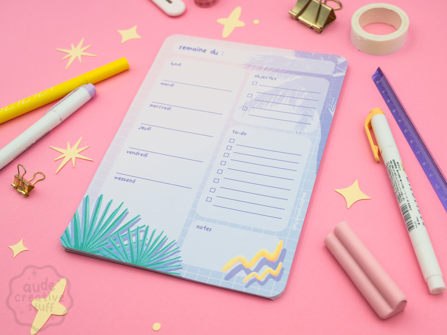Planner Hebdomadaire 90s Pool Side, Format 21x15 cm, 25 feuilles