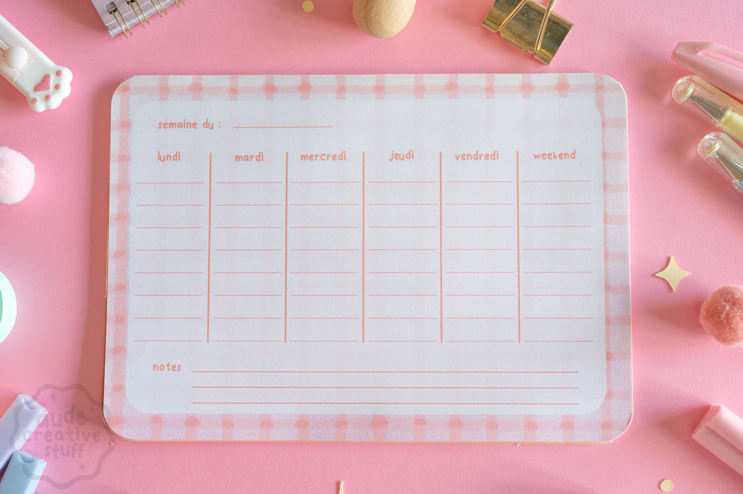 planner hebdomadaire motif vichy de 25 feuilles au format 15x21 cm