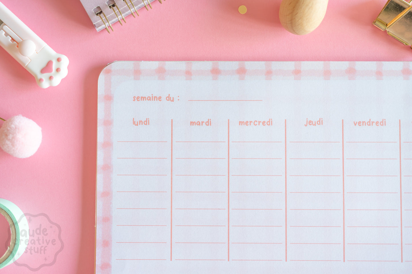 planner hebdomadaire motif vichy de 25 feuilles au format 15x21 cm