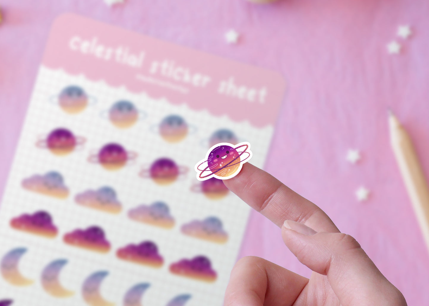 Stickers Journaling Thème Céleste Planètes, Lunes et Nuages