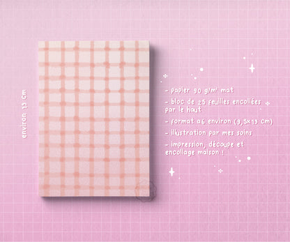 Bloc-Notes Mignon Motif Vichy de 25 feuilles au format A6