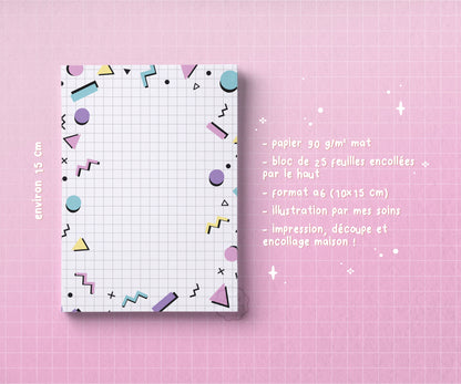 Bloc-Notes Mignon et Fun Thème 90's de 25 feuilles au format A6
