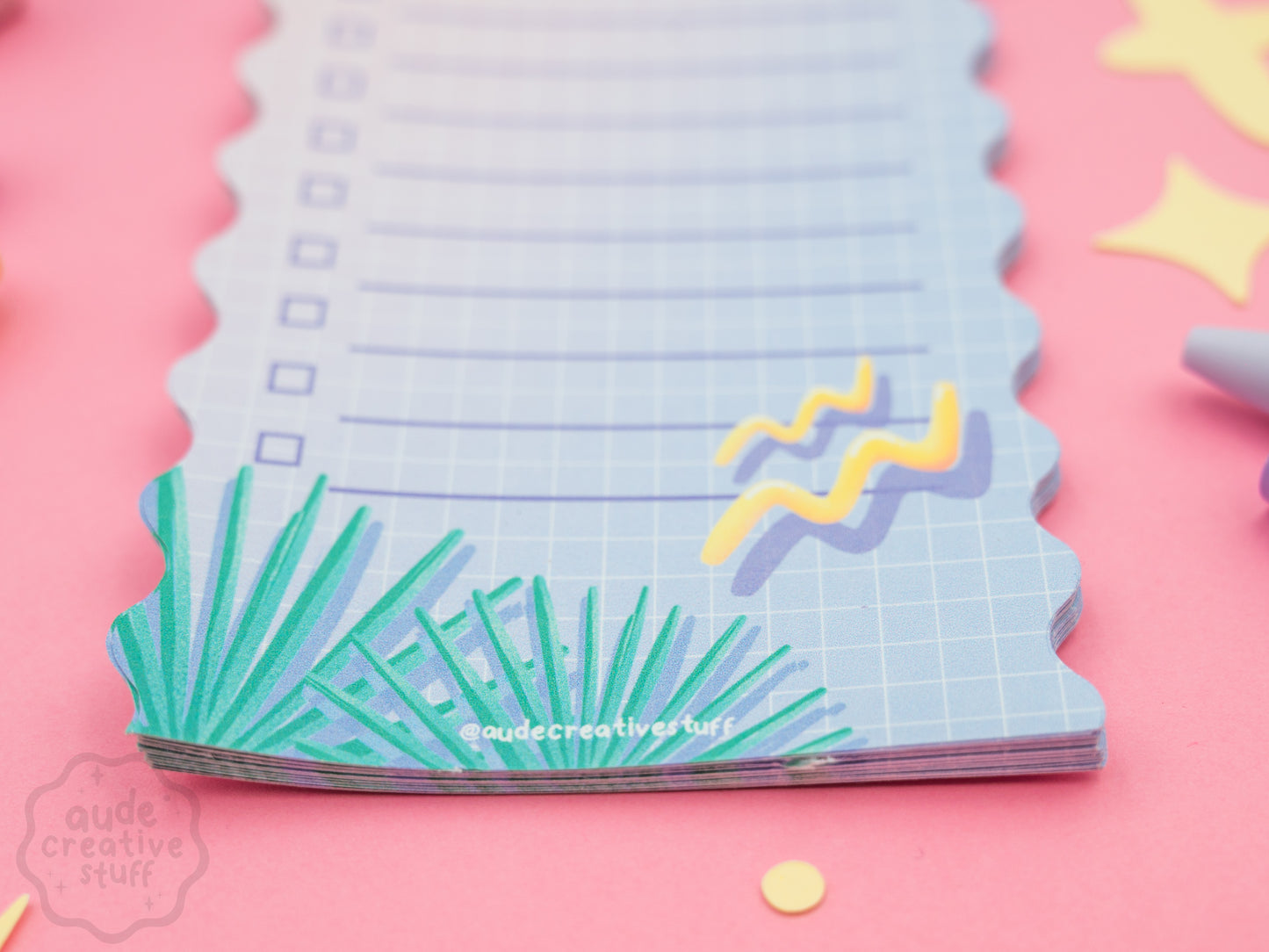 Bloc-notes To-do List 90s Pool Side en forme de vague, format 8x17 cm, 25 feuilles
