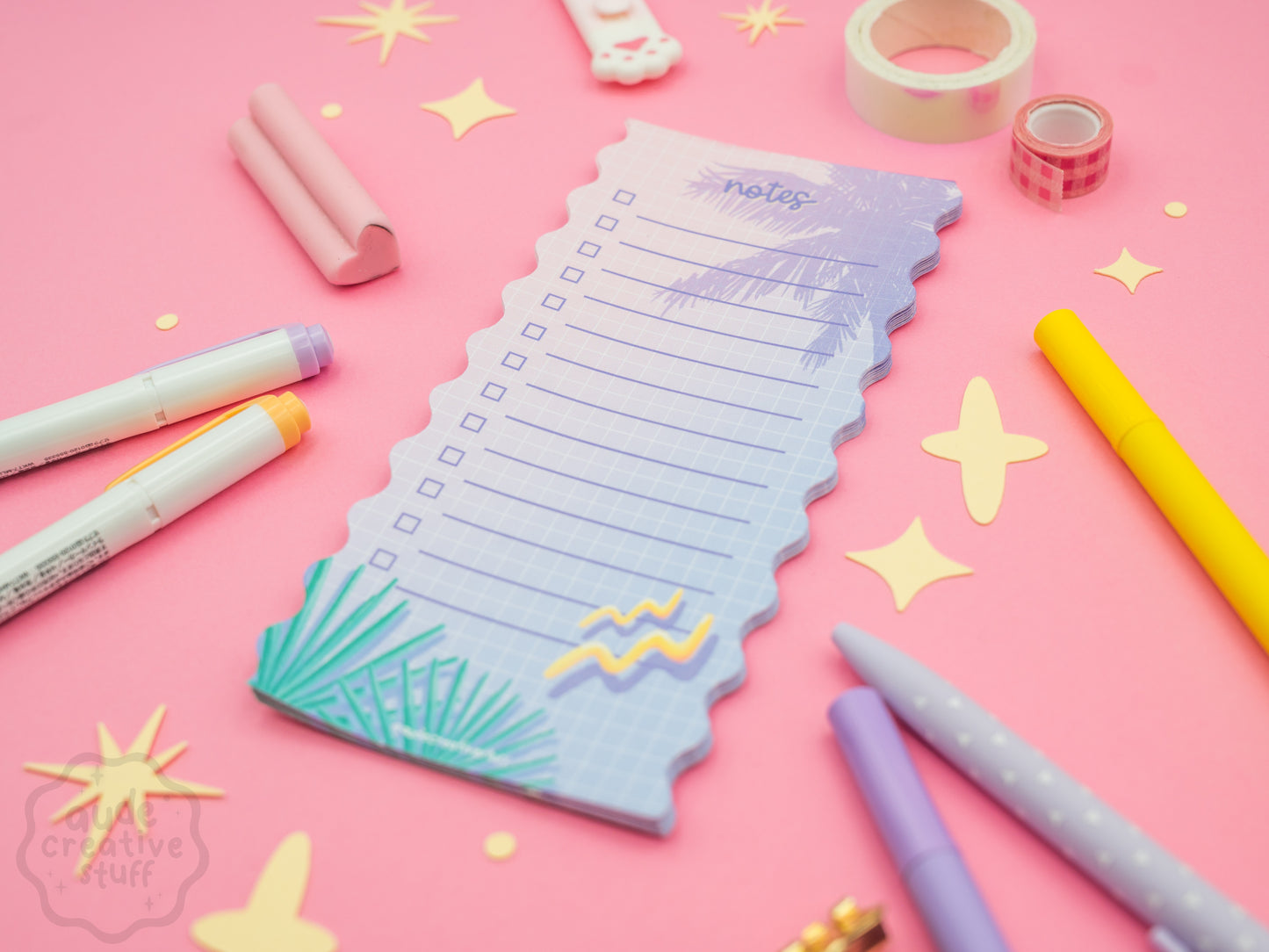 Bloc-notes To-do List 90s Pool Side en forme de vague, format 8x17 cm, 25 feuilles