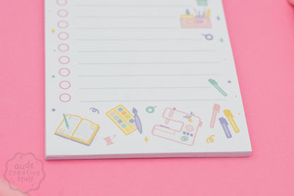 Bloc-notes To-do List Thème Activités Créatives, en forme d'arche 8x17 cm, 25 feuilles