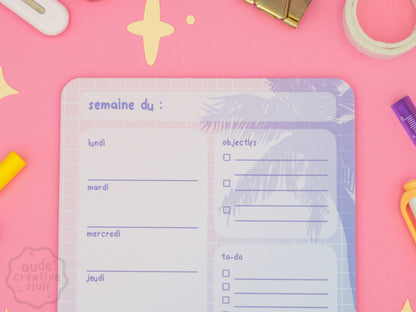 Planner Hebdomadaire 90s Pool Side, Format 21x15 cm, 25 feuilles