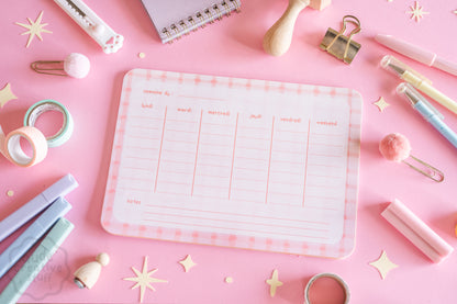 planner hebdomadaire motif vichy de 25 feuilles au format 15x21 cm
