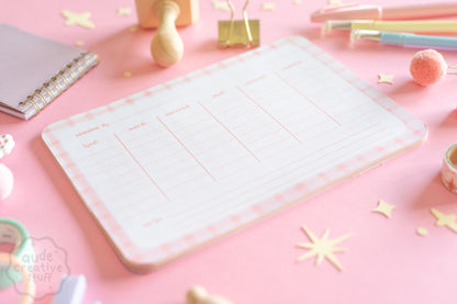 planner hebdomadaire motif vichy de 25 feuilles au format 15x21 cm