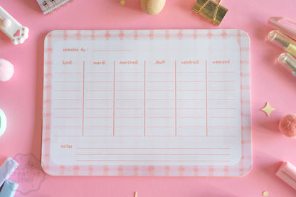 planner hebdomadaire motif vichy de 25 feuilles au format 15x21 cm