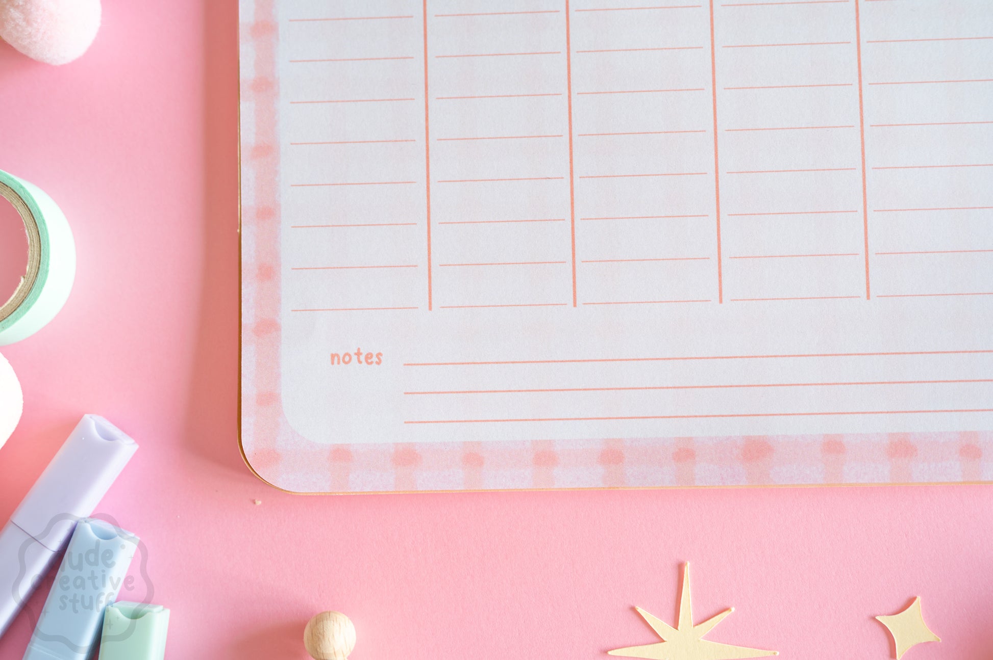 planner hebdomadaire motif vichy de 25 feuilles au format 15x21 cm